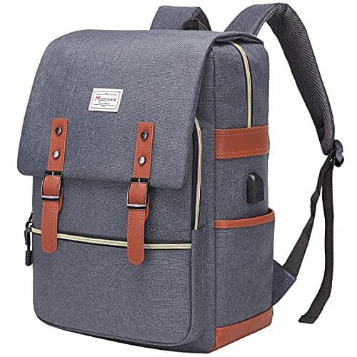Image of MODOKER Vintage Laptop Backpack for Women Men,School College Backpack with USB Charging Port Fashion Backpack Fits 15.6Inch Notebook, Grey