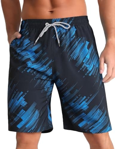 Image of iCKER Swimming Shorts Men Swim Trunks Quick Dry Board Shorts Summer Beach Shorts with Mesh Lining,Blue STK424,3XL