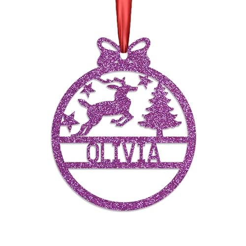 Image of KreateSquare Personalised Christmas Bauble, 950 GSM (1.7 mm) Double-Sided Glitter Xmas Tree Decoration, Custom Name Baubles, Red Christmas Decorations Ornaments (Muse, Reindeer)