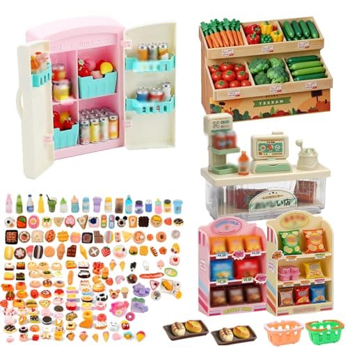 Image of 112Pcs Miniature Shopping Food Drink Bottle Set, Mini Food Supermarket Basket Shelve Vending Machine for House Accessories, Mini Fridge Ornaments Verse Make It Mini Food