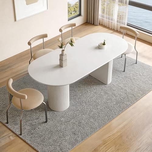 Image of Hearthform Cream White Oval Dining Table 160x80cm Matte Sintered Stone Top with Wavy Double Pedestal Base Modern Minimalist 6-8 Seater Kitchen Table(Without Chairs) (160CM)