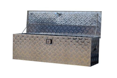 Image of us pro tools LARGE ALUMINIUM CHEQUER PLATE JOB SITE BOX SAFE CHEST TOOL BOX VAN TRUCK