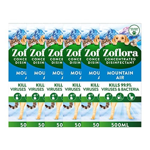 Image of Zoflora Fresh Home Mountain Air Concentrated Disinfectant Liquid, Pack of 6 x 500ml, Pet-Safe Multi-Surface Cleaner, Antibacterial, Kills 99.9% of Germs
