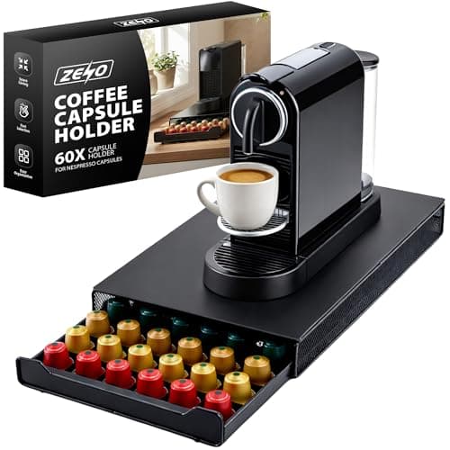Image of ZENO Coffee Capsule Pod Holder with Sliding Draw For Nespresso Coffee Machine Stand & 60 Capsule Pod Holder