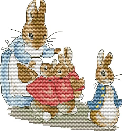 Image of Awesocrafts Cross Stitch Stamped Kits Rabbit Family Easy Patterns Cross Stitching Embroidery Needlework Kit Supplies