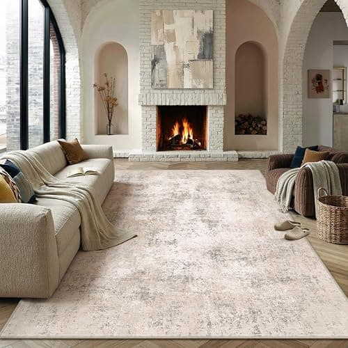 Image of PureCozy Beige Abstract Area Rug Living Room Extra Large 240x300 cm Machine Washable Light Brown Non Slip XXL Rugs for Bedroom Dining Room Home Office, Soft Low Pile Carpet for Home Indoor Decor