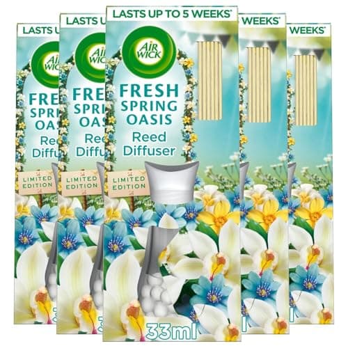 Image of Air Wick Air Freshener Reed Diffuser | Fragrance: Fresh Spring Oasis | Room Air Freshener | Size: Pack of 5 x 33ml | Usage: Lasts up to 4 weeks / 20 weeks total