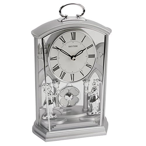Image of Rhythm Silver Tone Pendulum Mantel Clock Roman Numerals Table Decor Ornament New