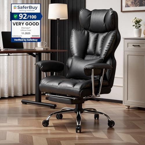 Image of Efomao Desk Office Chair, Big and Tall PU Leather Ergonomic Office Chair, 200KG Adjustable High Back Computer Chair,Executive Swivel Chair with Footrest and Lumbar Support, Black
