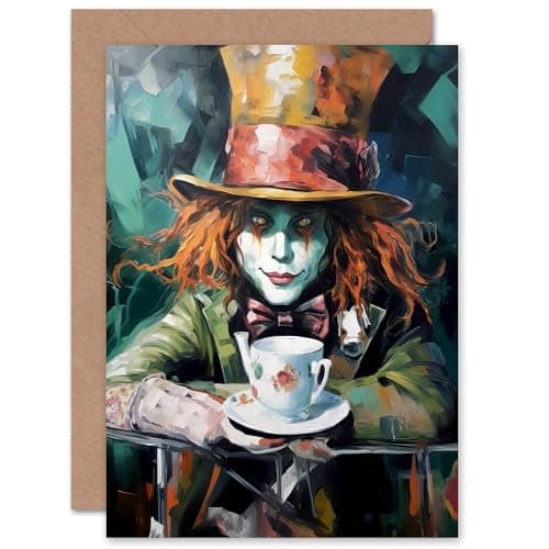 Image of Artery8 Alice In Wonderland Mad Hatter Tea Party Custom Greeting Card Personalised Message Inside for Him or Her Man Woman Birthday Thank You Congratulations