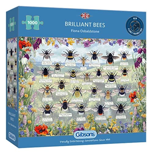 Image of Gibsons Brilliant Bees 1000 Piece Jigsaw Puzzle | Insect Nature Flowers Beautiful Artwork | Sustainable Jigsaw Puzzle for Adults Teens | Premium 100% Recycled Board | Great Gift | Gibsons Games