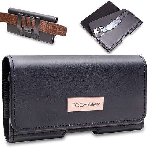 Image of TECHGEAR RFID Blocking Card Holder PU Leather Holster Pouch Case with Belt Clip & Loop for Motorola Moto G14, G13, E14, E13, E22, G22, G53, G23, G31, G10, E40, E30, E20, E7 Plus, E7i Power, and more