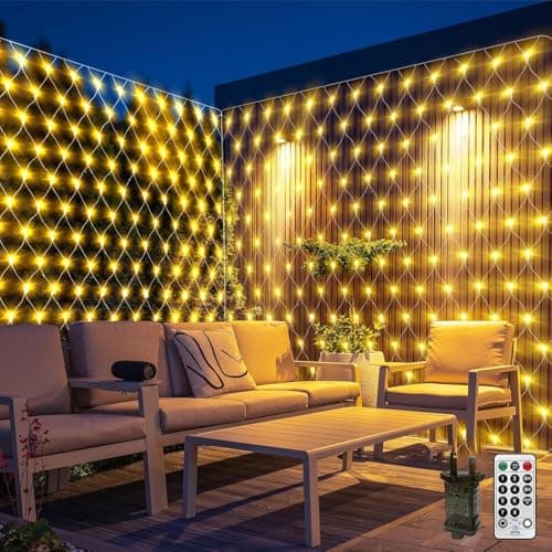 Image of CORST 6X2M Net Lights Outdoor Plug in,300LEDs Large Mesh Net Lights Garden Tree Light for Bushes with Remote Timer, Balcony Fairy Lights Waterproof,Connectable, for Gazebo Fence Yard(Warm White)
