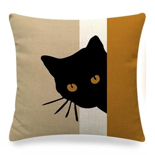 Image of ZFENGYYUAN Abstract Black Cat Plant Sun Moon Boho Cushion Covers 45 x 45 cm Decorative Throw Pillow Covers Modern Minimalist Art Aesthetic Linen Pillowcases for Sofa Couch Bed Garden Home Decor
