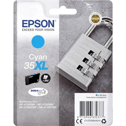Image of Epson 35XL Cyan Padlock High Yield Genuine Ink, Claria Photo HD Ink Cartridge