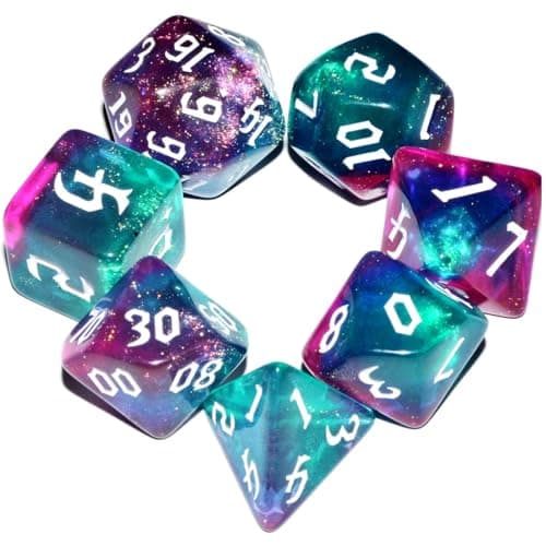 Image of Dzxin DND Game Dice Set, 7PCS Polyhedral Dice Set for Dungeons and Dragons RPG MTG Role Playing Table Games (Blue+Purple)
