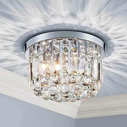 Image of AGV LIGHTING 16061 Crystal Flush Mount Ceiling Light Fixture with 3 Lights, D12 x H10, Chrome Finish