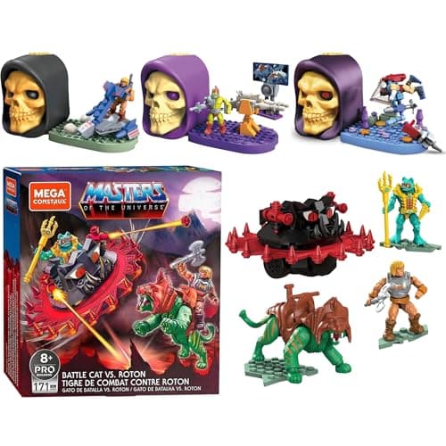 Image of Mega Construx Masters of The Universe - Childrens Building Skull Kit - (Mega 4 Piece Set All 3 Skulls & Battlecat Playset)