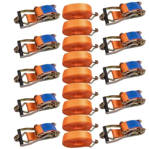 Image of 10 Pack 5000kg Ratchet Straps Heavy Duty 10 metres Tie Down Straps 5000kg Break Strength Cargo Lashing Straps with Hooks (Orange)