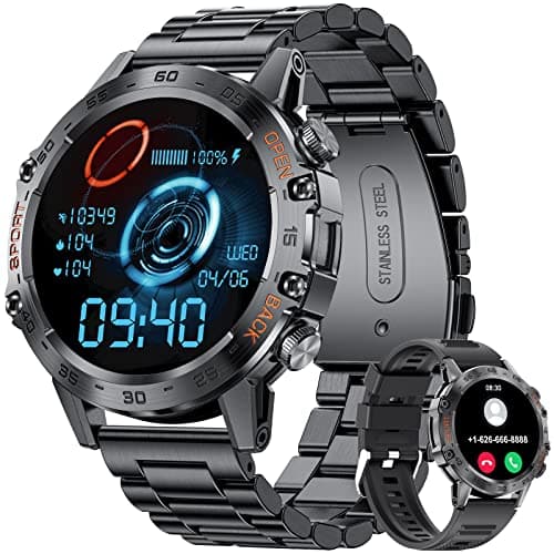 Image of Military Smart Watch for Men, Smart Watches with Bluetooth Voice Call Compatible Android iOS Phone, Smartwatch with Heart Rate SpO2 Pressure Sleep Monitor, IP67 Waterproof Tactical Fitness Watch