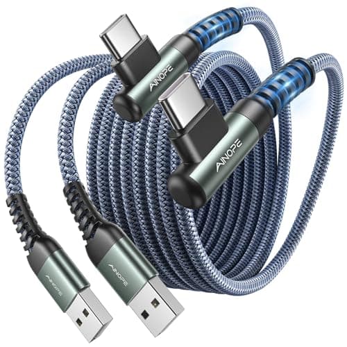 Image of AINOPE USB C Charger Cable - [2Pack 1M+1M] 3.1A Fast Charger Usb C Right Angle Nylon Braided Short Charging Cable, Portable for Office, Car, Compatible with iPhone 17/16, Galaxy S25 Ultra/S24, iPad