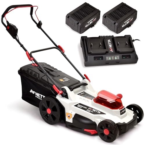 Image of NETTA Cordless Lawnmower 40V - Brushless Motor Lawn Mower with 43cm Width, 2x 4.0Ah Batteries & Dual Charger, 6 Heights, 50L Box - Heavy Duty Lawnmower for Medium and Large Garden Up to 400㎡