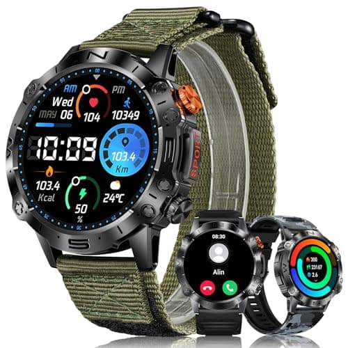Image of MEGALITH Military Smart Watches for Men: Fitness Watch Activity Tracker Waterproof for Indoor Outdoor Sports Pedometer - Bluetooth Call Smartwatch for Android iOS Green