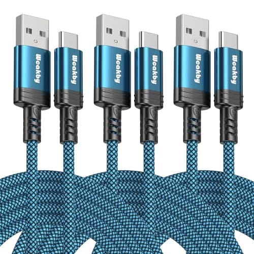 Image of USB C Charger Cable 1M 3Pack Type C Cable Fast Charging, Braided USB A to USB-C Phone Charger Cable USBC for iPhone 17/16/15,Samsung Galaxy S10 S9 S8 Plus, Note 10 9 8, LG V50 V40 G8 G7