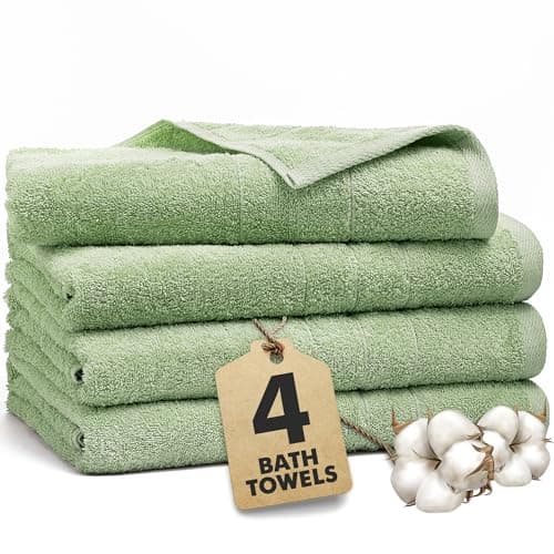 Image of Novo Home Bath Towels Set of 4 – 100% Cotton Light Green Extra Large Towels for Bathroom, Spa Use (70x140 cm) – Super Soft and Quick Dry Large Bath Sheets for Adults