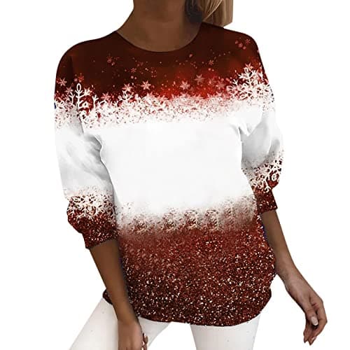 Image of Generisch Women's Pullover without Hood Sweatshirt Long Sleeve Autumn Sequins Gradient Print Sweatshirt Loose Crew Neck Loose Blouse Top, red, S