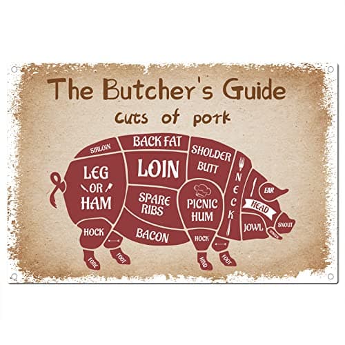 Image of CREATCABIN Butcher Guide Signs Tin Plate Cuts of Pork Butcher's Guide Pig Funny Animal Metal Sign Vintage Kitchen Plaque Retro Decorations for Family Home Restaurant Wall Decor, 8x12Inch