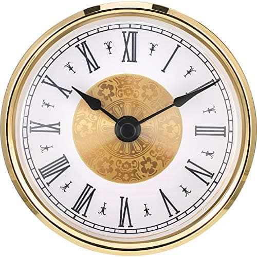 Image of Hicarer 3-1/8 Inch (80 Mm) Mini Quartz Clock Insert Round Clocks Head Insert Roman Number Replacement Movement White Face (Gold Trim)