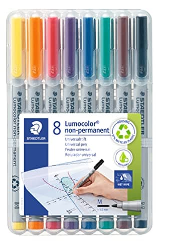 Image of STAEDTLER 315 WP8 Lumocolor Non-Permanent Pen, Medium Line Width, 1.0mm - Assorted Colours (Pack of 8)