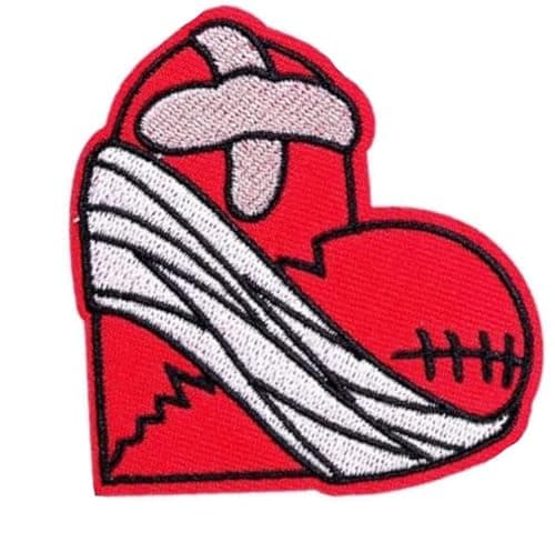 Image of Red Broken Heart Patch Red Embroidered Applique Iron On Sew Punk Style Shape Sticker Badge Decoration for Bags Jackets Jeans Clothes DIY Embroidered Appliqué Patches Appliques