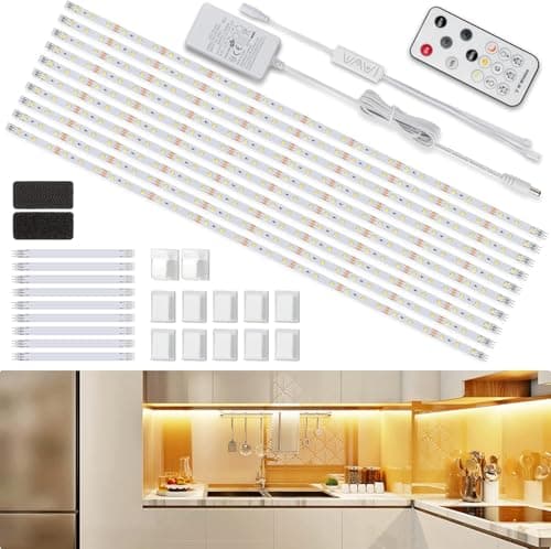 Image of Enteenly Under Cabinet Strip Lights Kit 5m, Warm Whit LED Lighting Strip with Plug and Remote, Flexible LED Tape Light for Kitchen, Showcase, Cupboard, TV, Desk, Mirror Warm White 2700K