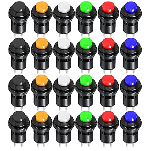 Image of Gebildet 24pcs 12mm Latching Push Button Switch SPST ON/OFF AC 250V/1.5A 125V/3A, Lockable Mini Round Rocker Switch for Car Trumpet, PC, Table Lamp, Home Doorbell