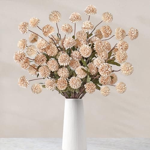 Image of SOMYTING Artificial Flowers,12pcs Silk Flowers Mini Chrysanthemum Floral Arrangements,Artificial Hydrangea Realistic Flower,Tan Nude Cream Neutral Flowers For Decorations