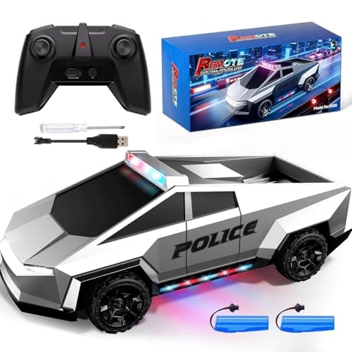 Image of Tecnock Remote Control Car for Kids, 1:18 Scale Police Remote Control Truck with LED Lights, 2 Rechargeable Batteries, 2.4GHz All-Terrain RC Car, Toys Gift for Boys Girls Age 3-12+