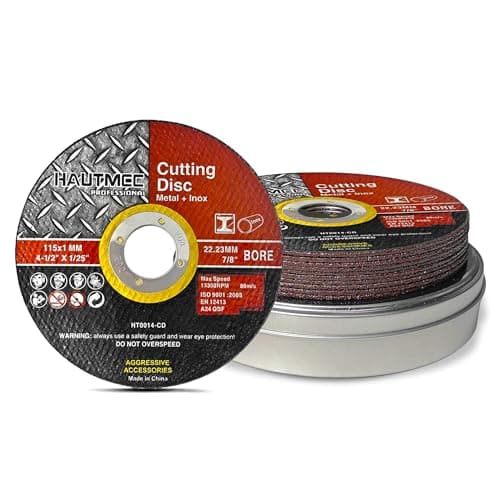 Image of HAUTMEC Metal Cutting Discs 115 X 1.0 X 22.23mm, 10 Pack Cutting Discs for Angle Grinder with Portable Tin Box, EN12413 & MPA Certified, Expert Ultra Thin Cut-Off Wheels for Steel & Metal - HT0014