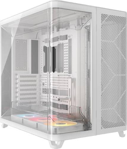 Image of CORSAIR AIR 5400 RS-R ARGB Triple-Chamber Mid-Tower Panoramic PC Case – 3x Pre-Installed Reverse-Rotor RS120-R ARGB Fans, Low-Noise, High Airflow Ducts, Reverse Motherboard Support – White
