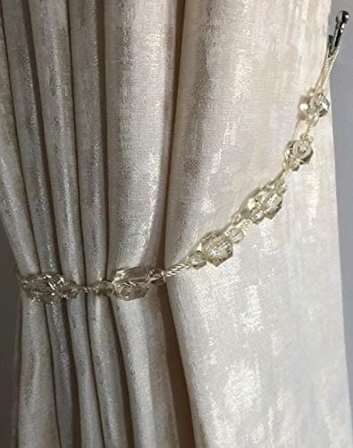 Image of Alan Symonds Tiffany Acrylic Beaded String Curtain Tie Backs - Pair (Cream)