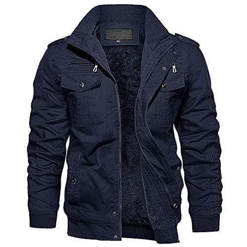 Image of EKLENTSON Mens Military Jackets Fleece Cargo Lined Jacket Winter Warm Jacket Motorcycle Fishing Windproof Coat Navy XXL