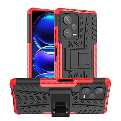 Image of iCatchy for Xiaomi Redmi Note 12 Pro Plus 5G Case Heavy Duty Hard Tough Dual Layer Hybrid Kickstand Shockproof Armour Rugged Protective Phone Cover (Red)
