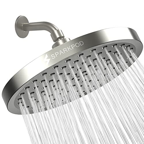 Image of SparkPod Fixed Shower Head - High Pressure Rain - Luxury Modern Look - Easy No-Tool Installation - Perfect Adjustable Replacement for Your Bathroom Shower Heads (20 cm Round, Elegant Brushed Nickel)