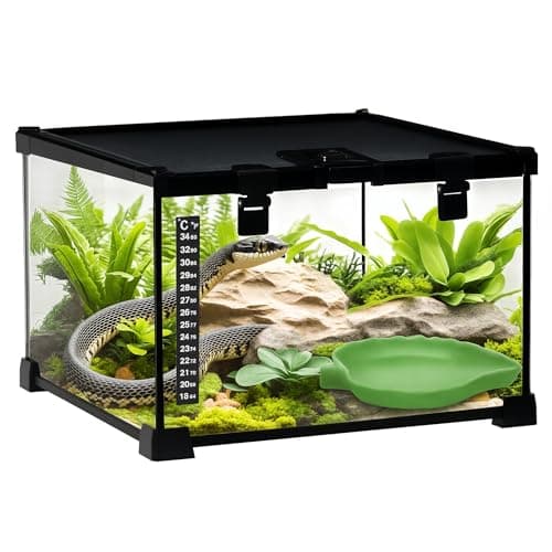 Image of PawHut Glass Reptile Terrarium Insect Breeding Tank Vivarium Habitats with Thermometer for Lizards, Horned Frogs, Snakes, Spiders - Small 30 x 30 x 20cm