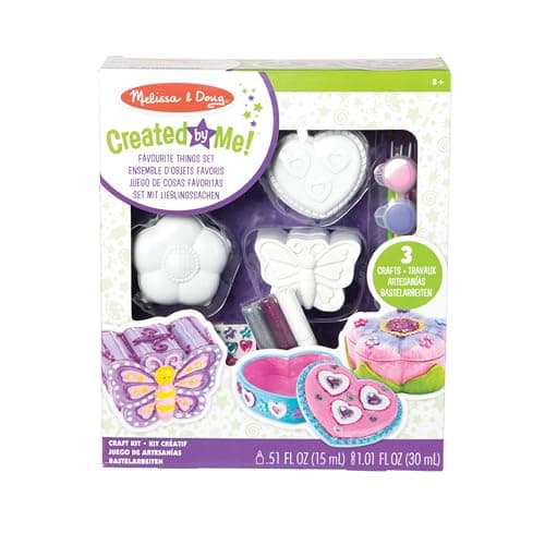 Image of Melissa & Doug Created by Me! Favorite Things Craft Kits Set: Decorate-Your-Own Flower and Heart Treasure Boxes and Butterfly Bank