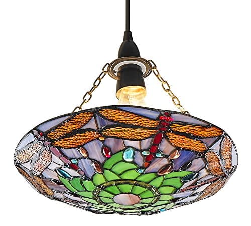 Image of Traditional Multi-Coloured Dragonfly Tiffany Glass Pendant Shade by Happy Homewares