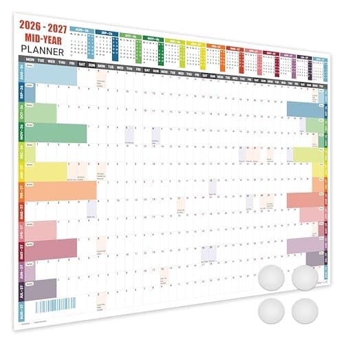 Image of Giftinghouse Academic Wall Planner 2026-2027 A2 Laminated – Mid Year Planner August 2026 to August 2027 – Academic Year Wall Planner UK with Holidays