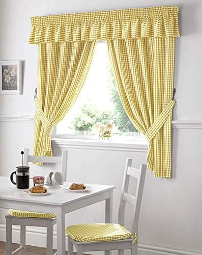 Image of Alan Symonds Ready Made Curtains Gingham Kitchen Curtains Yellow 46 x 42, Fabric, 106.7 l x 116.8 h centimeters