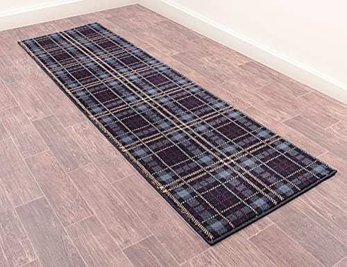 Image of Highland Tartan Rug for Living Room Bedroom Check Quality Rug Blue Hallway Runner 67x230 cm (2'2"x7'7")